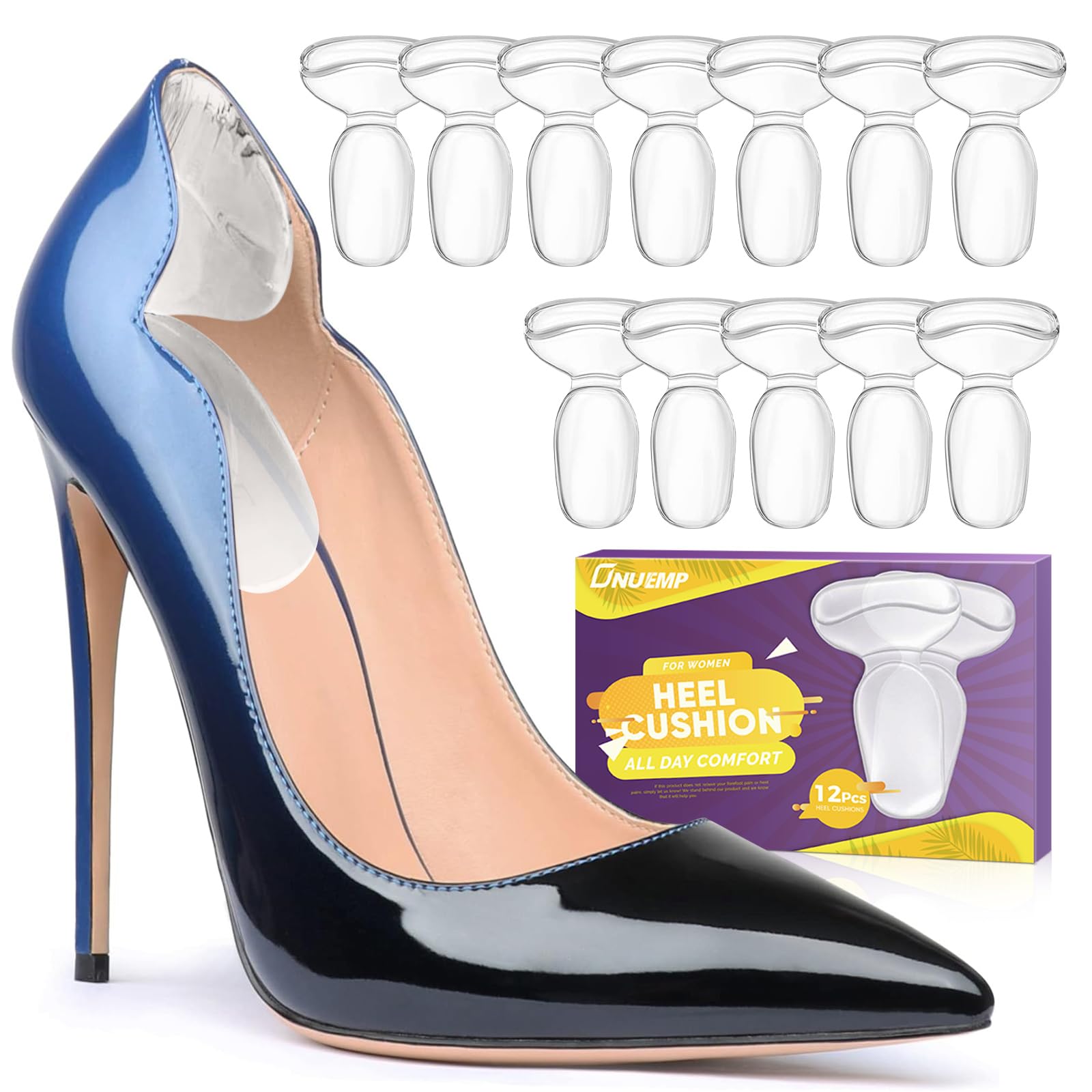 Photo 1 of ONUEMP 12 Pieces Heel Pads for Shoes, Silicone High Heel Protectors Grips Inserts for Women Men, Comfort Foot Pad Cushions for Pain Relief, Shoes Too Big, Blister Prevention
