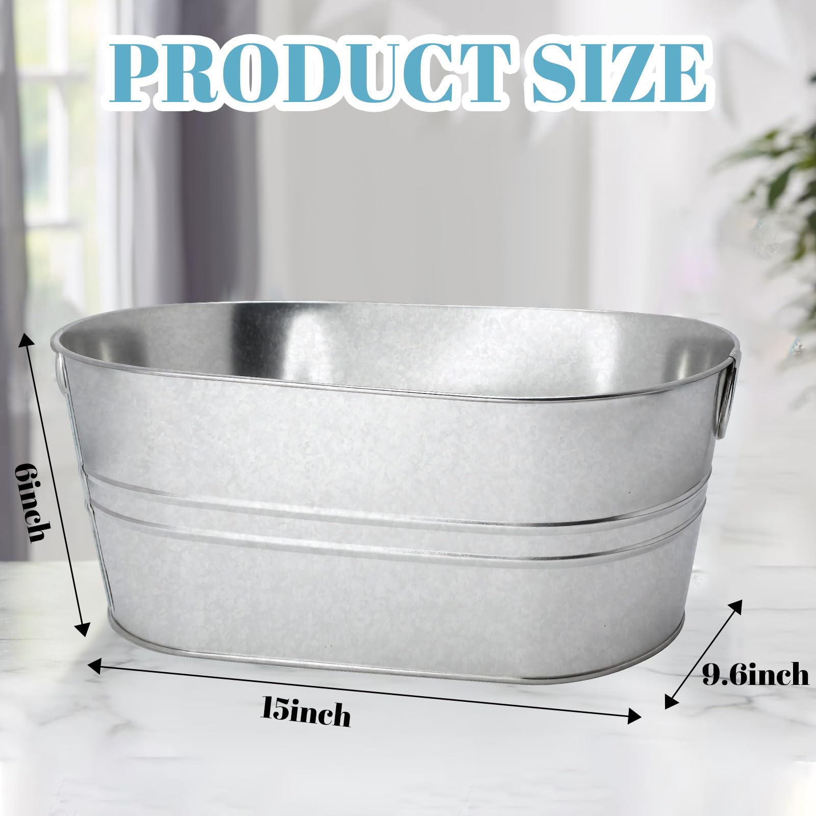 2 Pack 4 Gallon Galvanized Tub Ice Buckets for Parties Portable Beverage Tub with Handles Champagne Bucket Metal Ice Buckets for Cocktail Bar with Ice Scoop