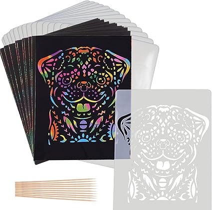 Amazon Com Stencil Drawing For Kids 30 Pcs Rainbow Large Scratch Art Paper 15 Pcs Animal Drawing Stencils 10 Wooden Stylus For Kids Art Craft Gifts Toys Games