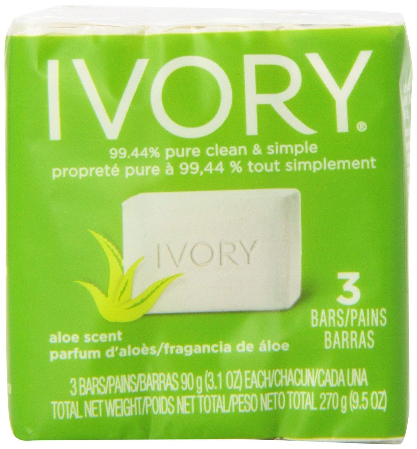 Ivory Aloe Bar Soap, 3 X 3.1 oz (Pack of 3) Beauty