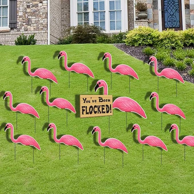 Amazon Com Victorystore Outdoor Yard Sign Stakes Flamingo Flocking Pink Flamingo You Ve Been Flocked Set 4mm Corrugated Plastic Stores And Totes Flat Easy To Use Home Kitchen