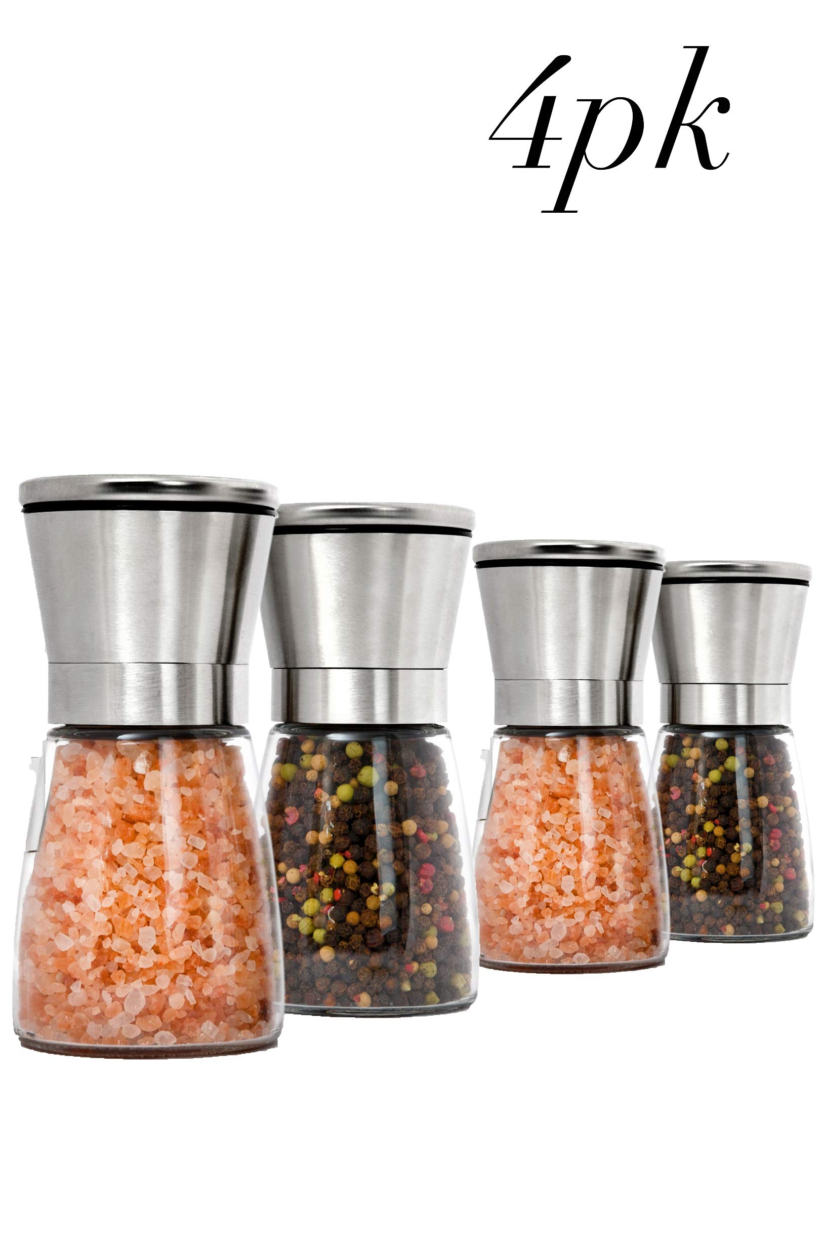 Premium Stainless Steel Salt and Pepper Grinder Set 4 Pack Adjustable Ceramic Sea Salt Grinder