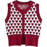 CUFEZN Womens 2026 Spring Sweater Vest Cute Heart Print Sleeveless Round Neck Knit Going Out Top
