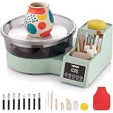 VEVOR Pottery Wheel for Adults, 11" Aluminum Turntable, 450W Electric Table Top Pottery Wheel with Foot Pedal, 30-300 RPM Adjustable Speed, Detachable Basin, for Beginners, DIY Clay Art Craft, Green