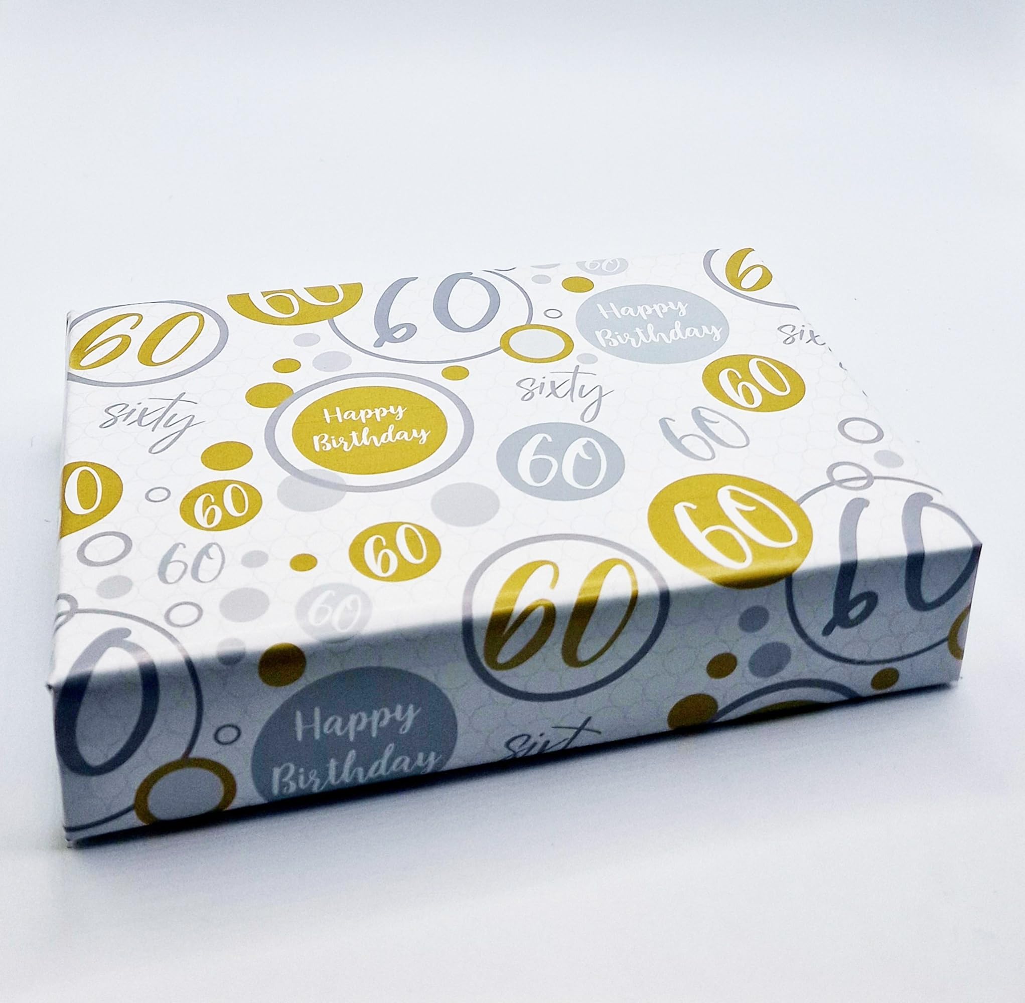 2 Sheets + 2 Matching Gift Tags 60th Birthday Wrapping Paper Age 60 Birthday Gold Silver Giftwrap For Male and Female (PA)