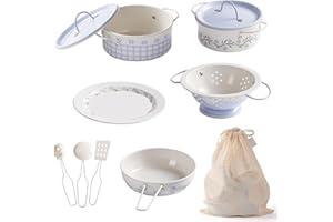 ROBOTIME Kids Pots and Pans Playset – 9 PCS Play Kitchen Accessories Set with Metal Cookware, Cooking Utensils & Storage Bag 