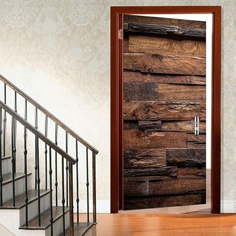 Amazon Com Chitnew8 Brown Barn Door Self Adhesive Window Door Murals Sticker Bedroom Wallpaper Home Decor Old Wooden Board Plank Wood Rustic Vintage Retro Farmhouse Door Sticker Kitchen Dining