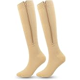 OVOY Compression Socks Zipper Knee High 15-20mmHg Socks for Women Men, Support Stockings for Daily Wear & Circulation