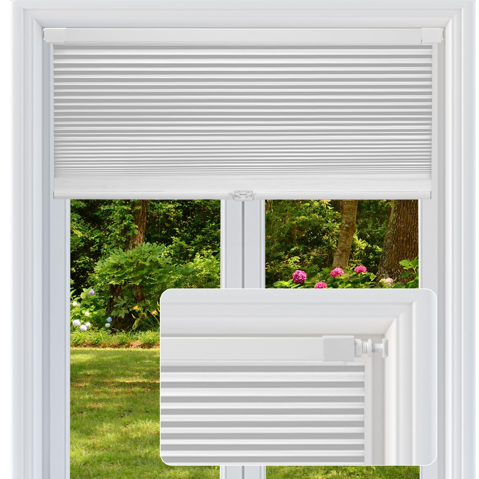 Photo 1 of No Drill No Tools Cordless Cellular Shades, Honeycomb Window Blinds, Light Blocking Cellular Shades for Window, Thermal Insulation Blinds, Easy to Install, Blackout White 34 1/2" W x 48" H