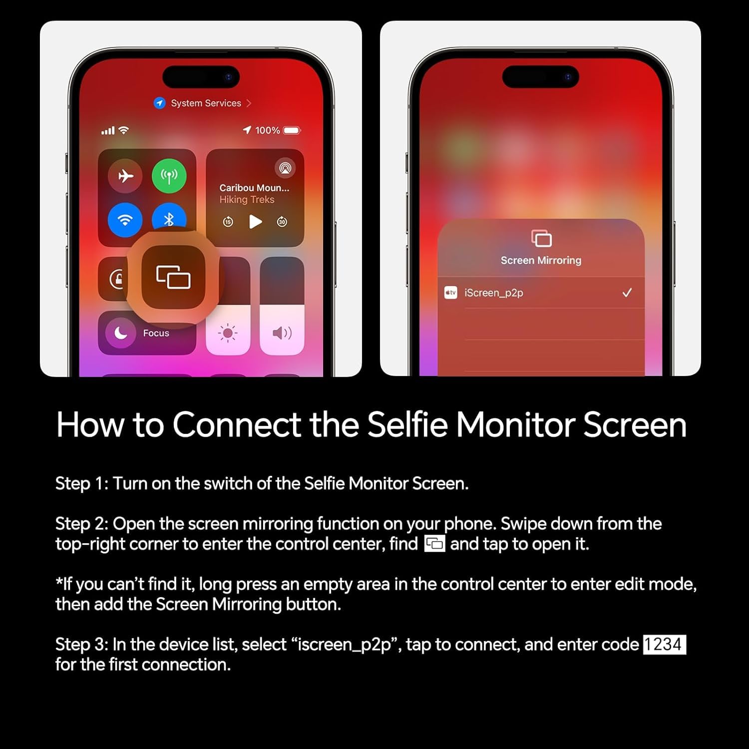 Vlog Selfie Monitor Screen iPhone, 4K 60fps Recording, Wireless Screen Mirroring with Remote Control, Magnetic Fixation, 180° Rotation, 3 Levels of Brightness, Compatible with iPhone & Android