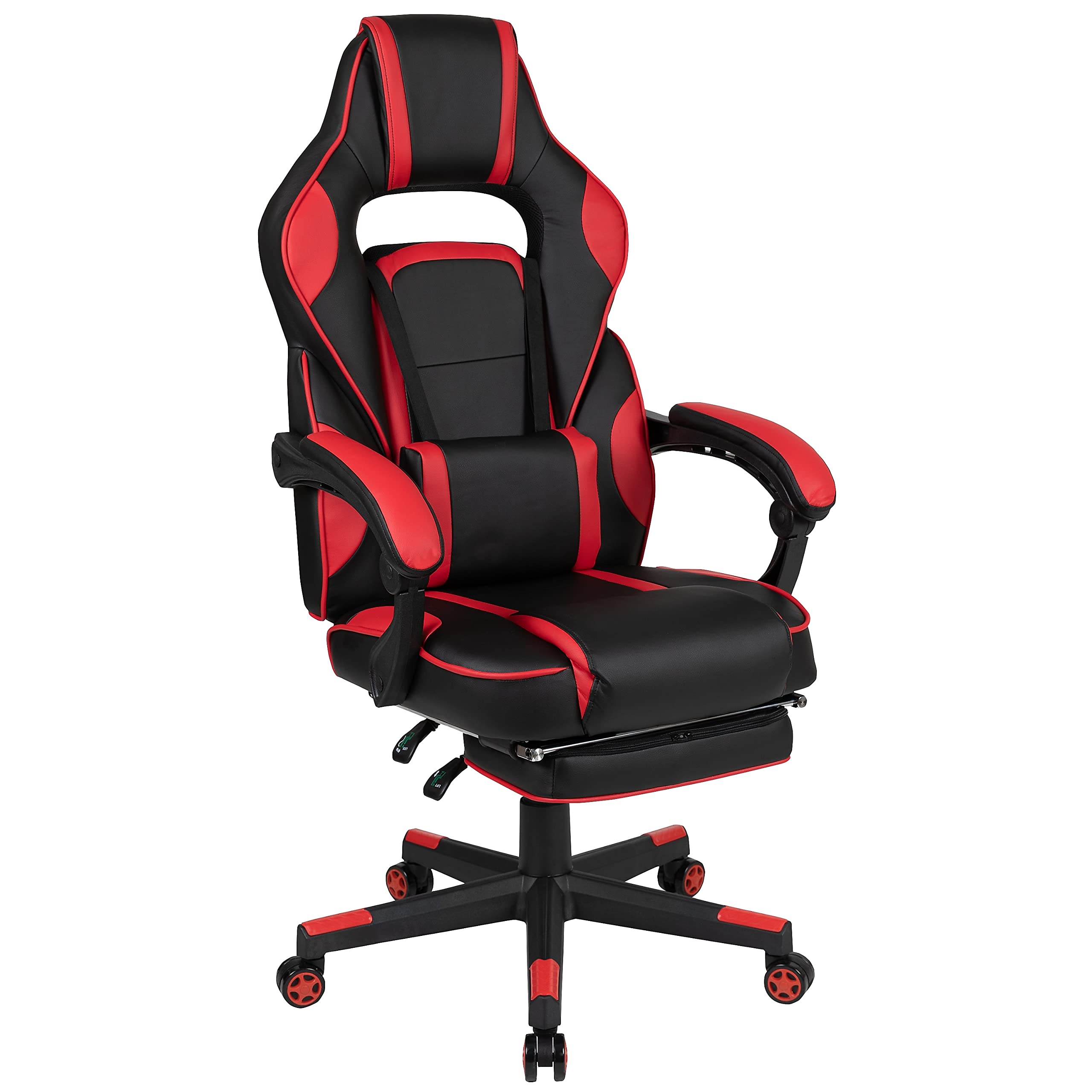 Flash Furniture X40 Silla para juegos Racing Silla ergonómica para computadora con respaldo/brazos completamente reclinables, reposapiés deslizable, masaje lumbar - Rojo