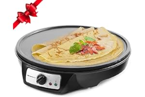 Elite Gourmet ECP-126 Electric Crepe Maker, Pancake, Hot Cakes and Non-stick Griddle with Spreader, Spatula and Recipes, 12", Black