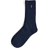 POLO RALPH LAUREN mens Cotton Ribbed Dress Crew Socks - 1 Pair Pack - Solid Color Cushioned Comfort