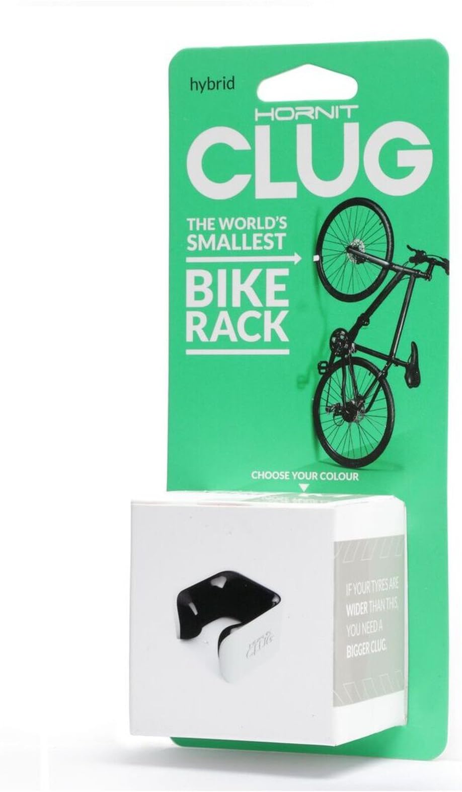 CLUG - The World's Smallest Bike Rack - Indoor Bicycle Storage (White/Black, Hybrid (fits 33mm-42mm))