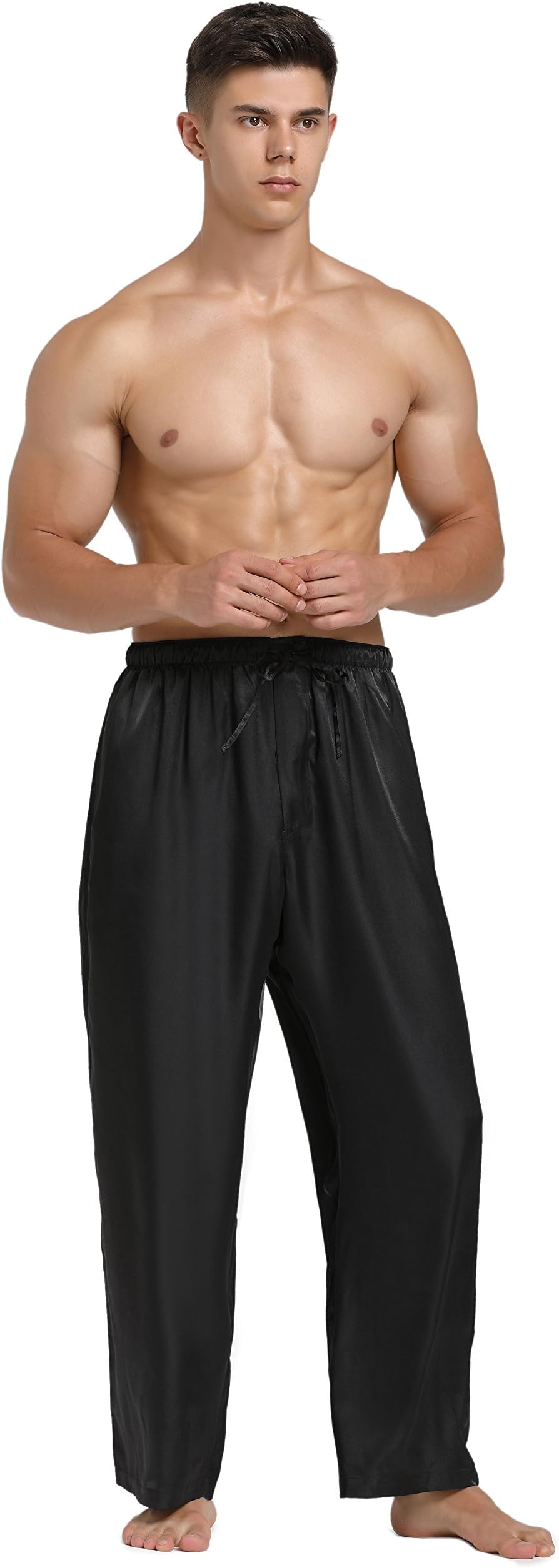 Lavenderi Mens Satin Pajama Pants, Long Pajama Bottoms with Drawstring