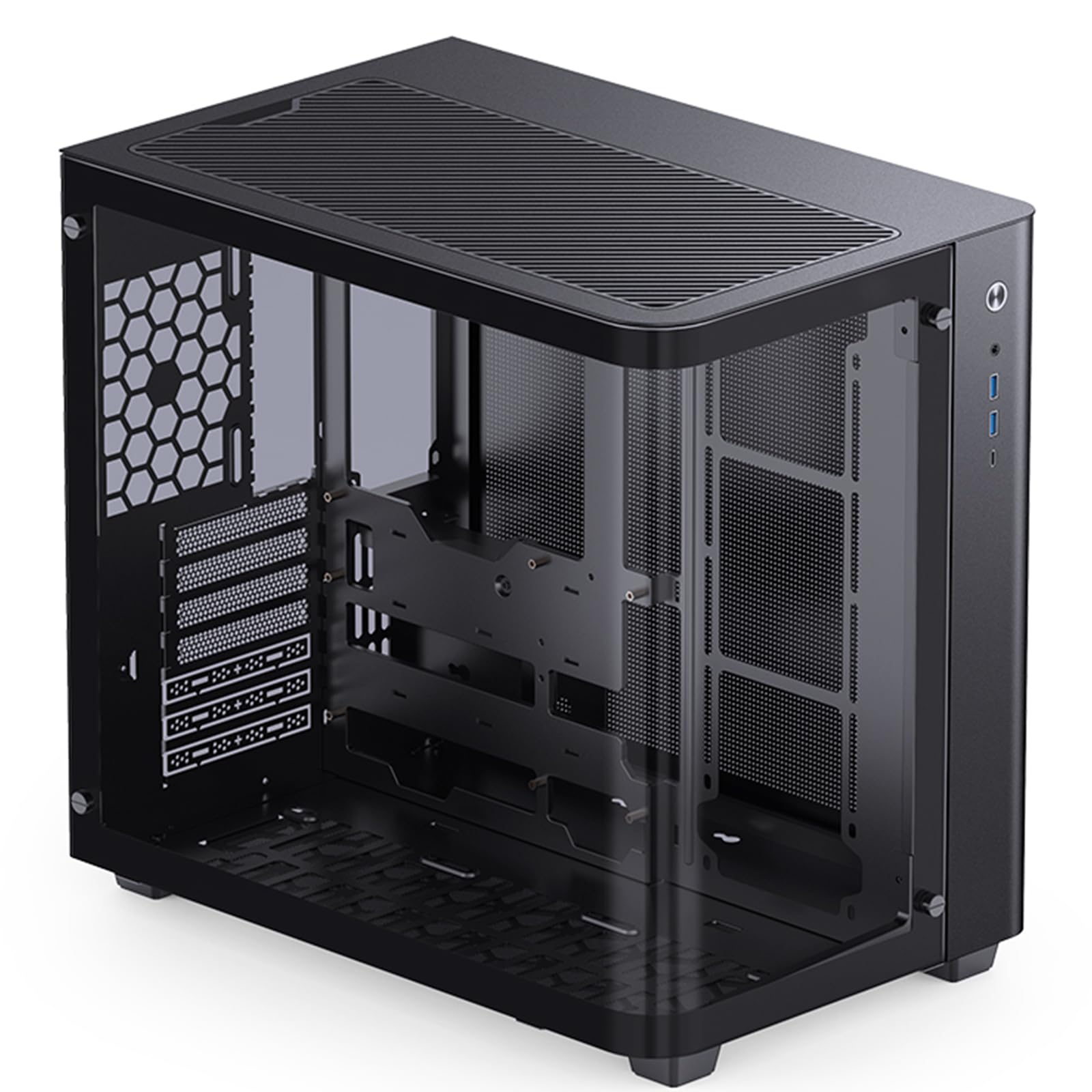 JONSBO TK-3 Black One-Piece Curved Glass ATX Mid Tower Pc Case, One-Piece Curved Glass, SP BTF MB/Dual 360 AIO/ATX PSU/40Series GPU, with 10 Fan Positions, 270 Degree Side View Display,Black Chassis