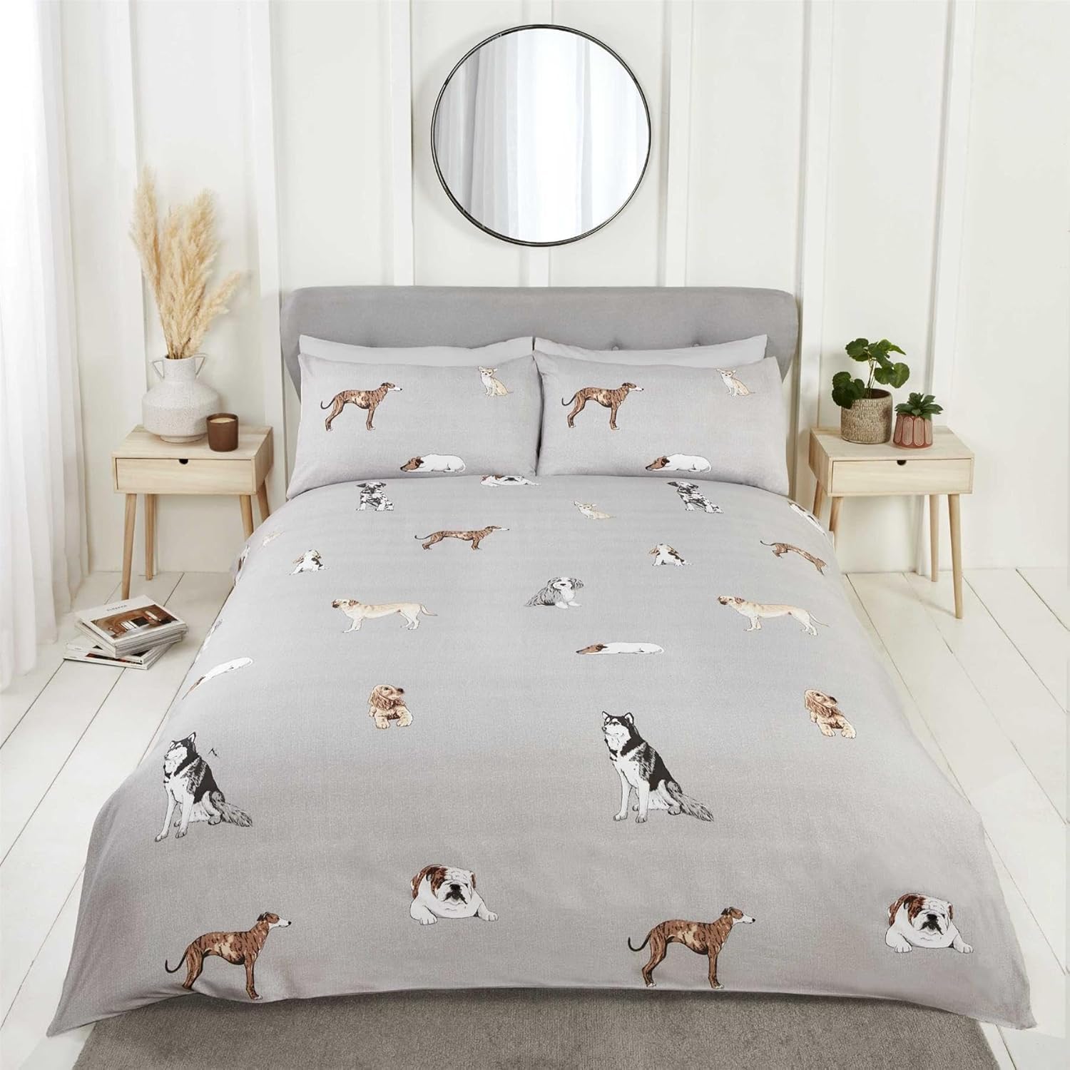 Rapport Home Paws & Tails Animal Print Duvet Cover Set Single Grey - Reversible Dog Cat Puppy Bedding with Matching Pillowcase - Soft Easy Care Microfibre Quilt Cover