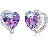 Austrian Crystal Heart Halo Drop Leverback Earrings for Women 14K White Gold Plated Hypoallergenic Huggie Earring Jewelry Gift