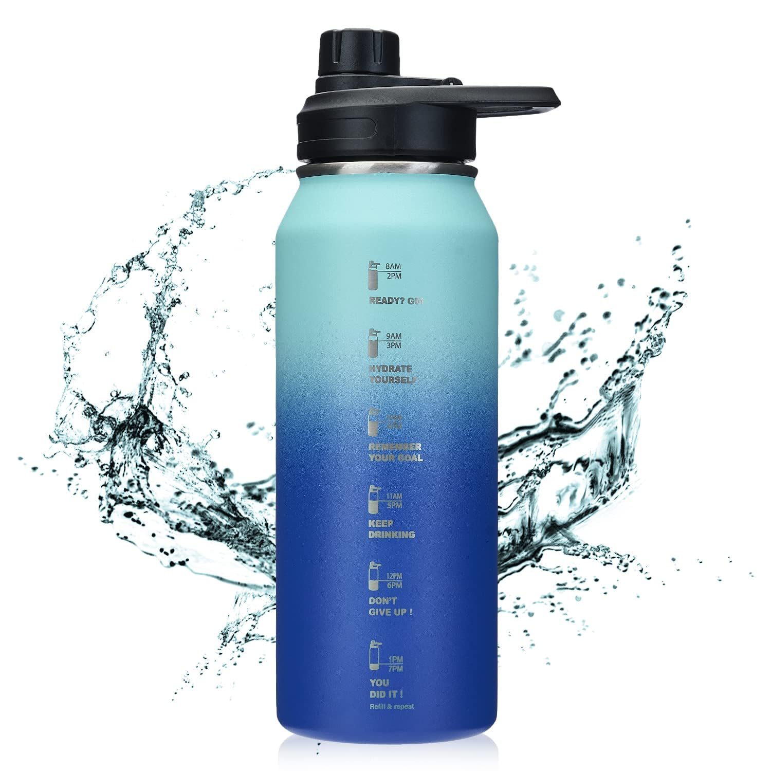 BottHealth 保冷 水筒 1リットル 1000ml 魔法瓶 直飲み 漏れ防止 SUS304 ステンレス 真空断熱 スポーツボトル 軽量 洗いやすい 広口 ボトル ステンレス 持ち運び 水分補給 漏れにくい ブルー&ミントグリーン