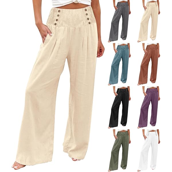 Wide Leg Linen Pants Women High Waisted Palazzo Pants Casual