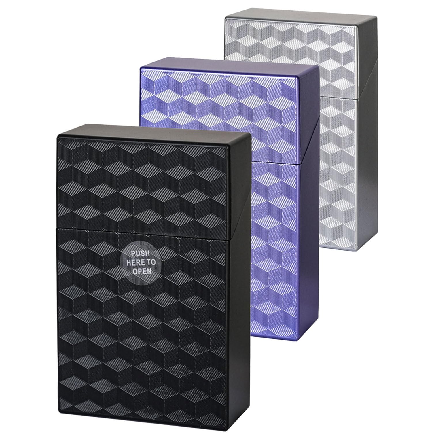 Photo 1 of Cigarette Case King Size 85mm 3Pack Push to Open 20 Capacity Women and Men Perfect for Roll Your Own Cigs (Black+Silver+Blue, 85mm)