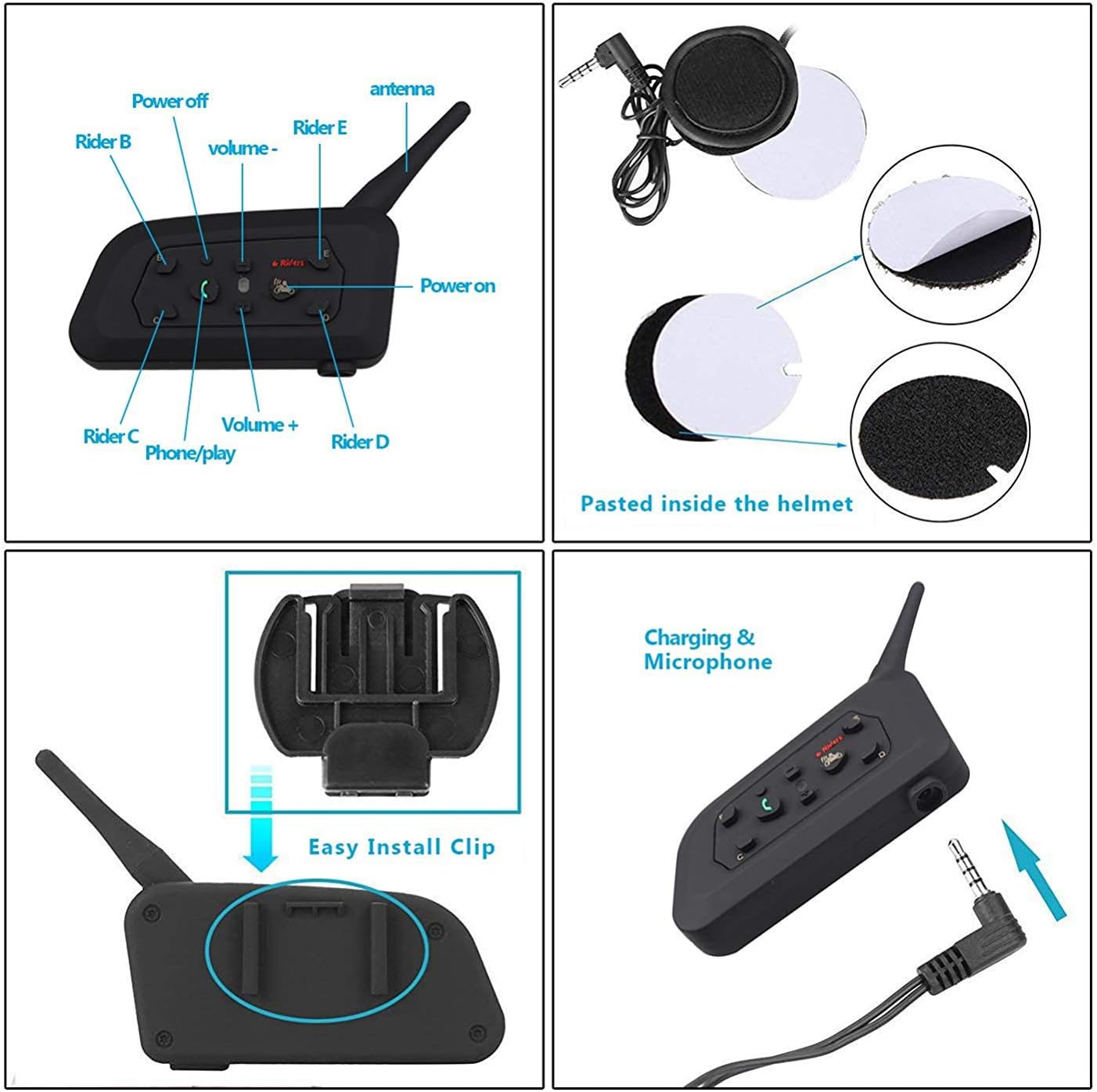 V6 Motorcycle Helmet Intercom Wireless Bluetooth Motorcycle Intercom Headset, 1200m 6 Riders - Image 4