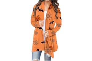 COTECRAM Women's Halloween Costumes Pumpkin Cat Long Sleeve Open Front Cardigan Sweater Outwear Coats Plus Size Tops Clothes