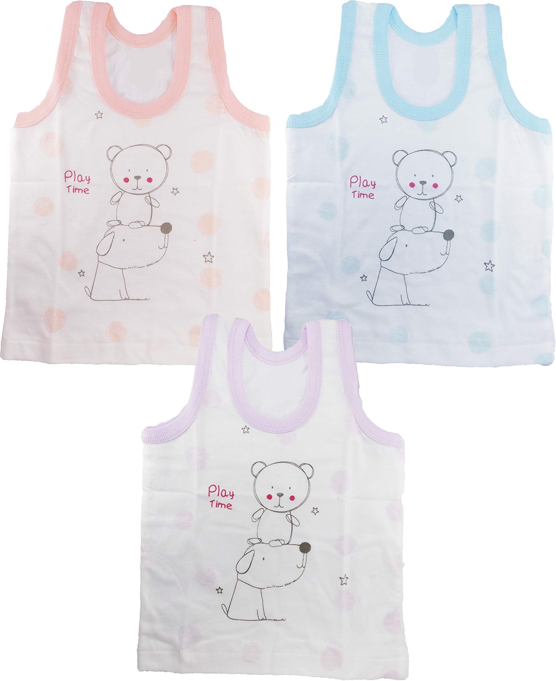 New Born Infant Kids Sleeveless Inner wear Sando Vest Undershirt Housiry Baby Girls&Boys Unisex Skin Friendly 100% Cotton Size S(1-3mth)(3pcs)