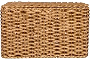 JOYOFREELY Large Faux Rattan Rectangular Storage Basket with Lid, 36x26x21cm Decorative Organizer Bin