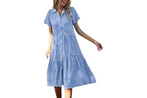 Generic Summer Dresses for Women 2024, Trendy Plaid Gingham Womens Sundresses Casual Women's Vestidos Dress, S, XL