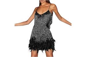 Ruziyoog Fashion Dress for Women Elegant Tassels Sequin Fringe Flapper Dresses Sexy Spaghetti Straps Mini Dancewear Dress