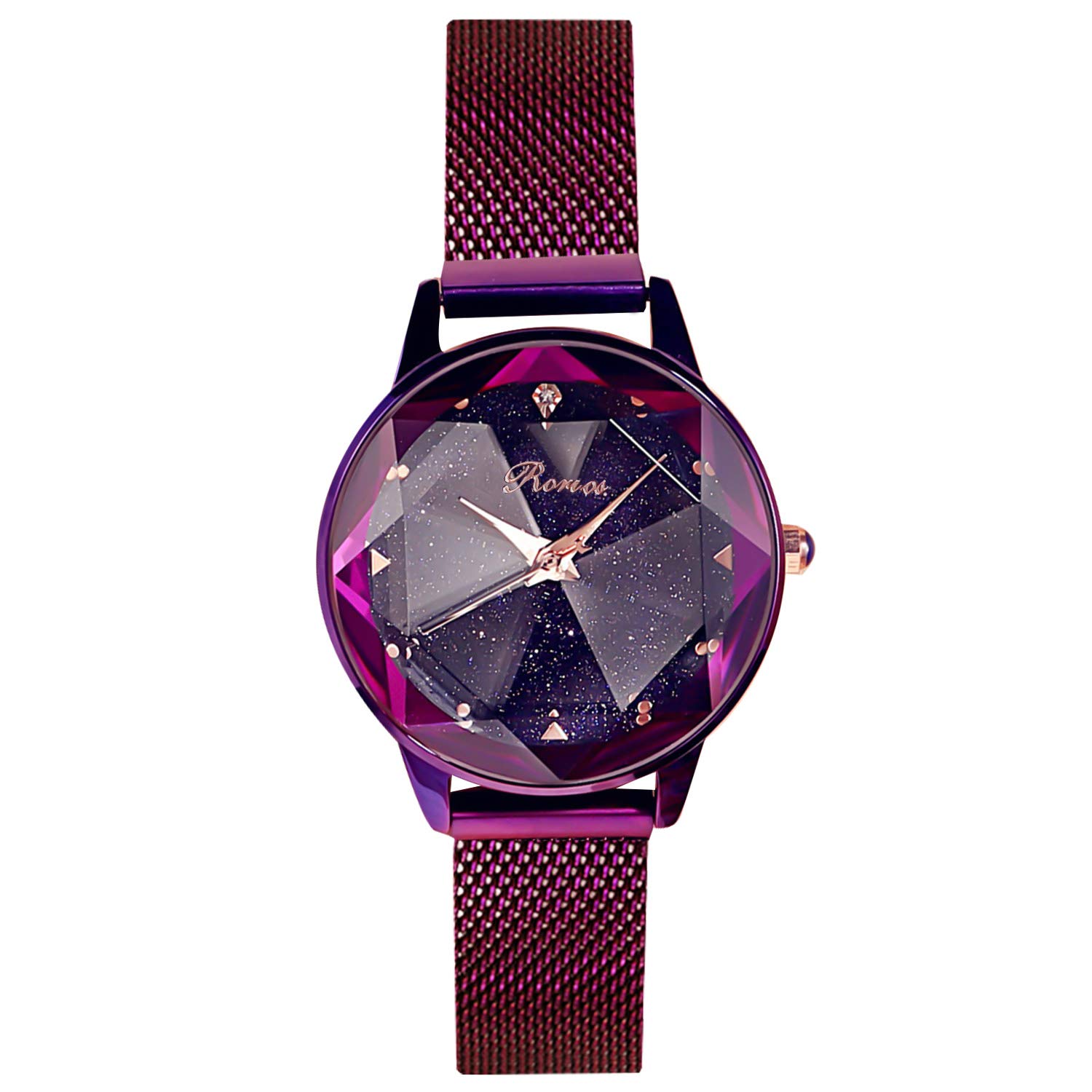 RORIOS Fashion Ladies Watches Shiny Starry Sky dial mesh Band Women Watches Easy Watches, Purple B, Strap