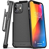 Encased Compatible with iPhone 12 Belt Clip Case (Thin Armor) Slim Grip Cover with Holster - Black