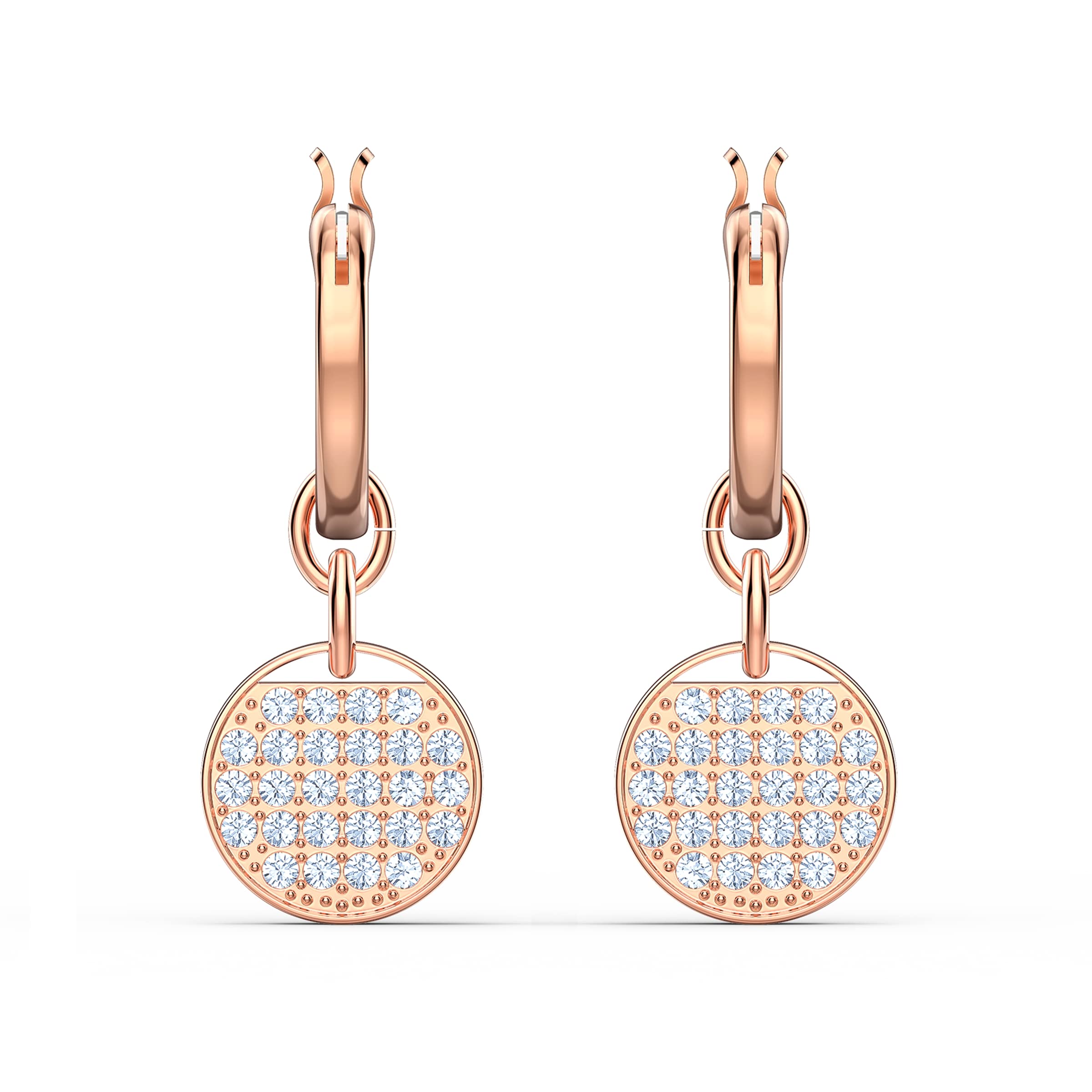 Swarovski Women's Ginger Mini Hoop Pierced Earrings, Set of Brilliant White Swarovski Circular Earrings with Rose-Gold Tone Plating