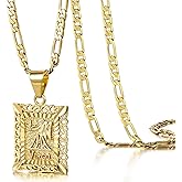 KissYan Zodiac Pendant Necklace for Women Men, 14K Gold Plated Square Constellation Sign Horoscope Figaro Chain Jewelry Birthday Gift