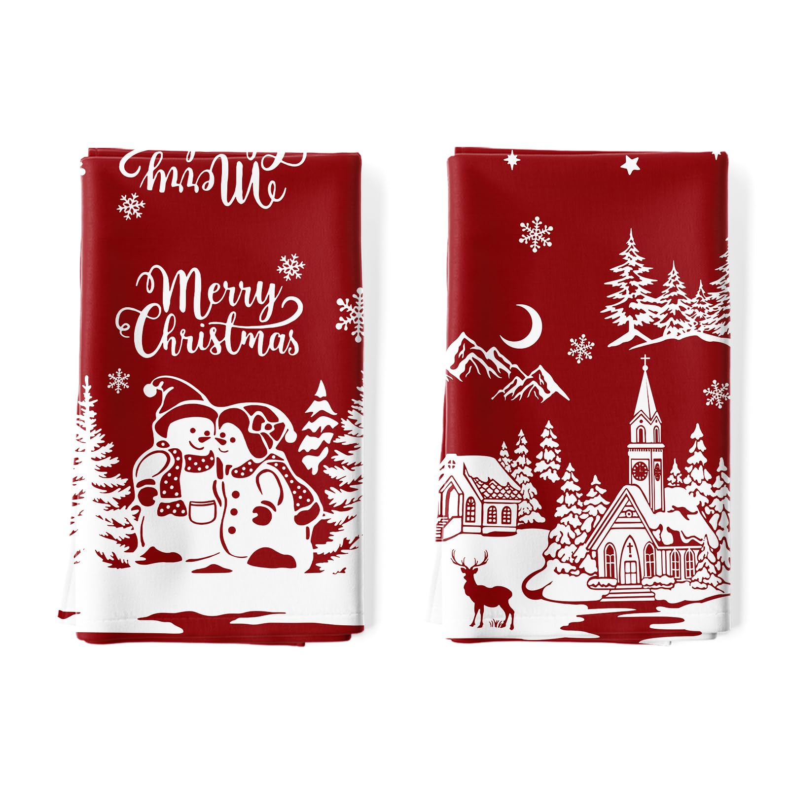 Arquiel 2 Pcs Snowman Christmas Kitchen Towel 100% Cotton Winter Absorbent Dish Towel 70 x 48 cm Housewarming Red Farmhouse Decorative Hand Towel for Dining Home