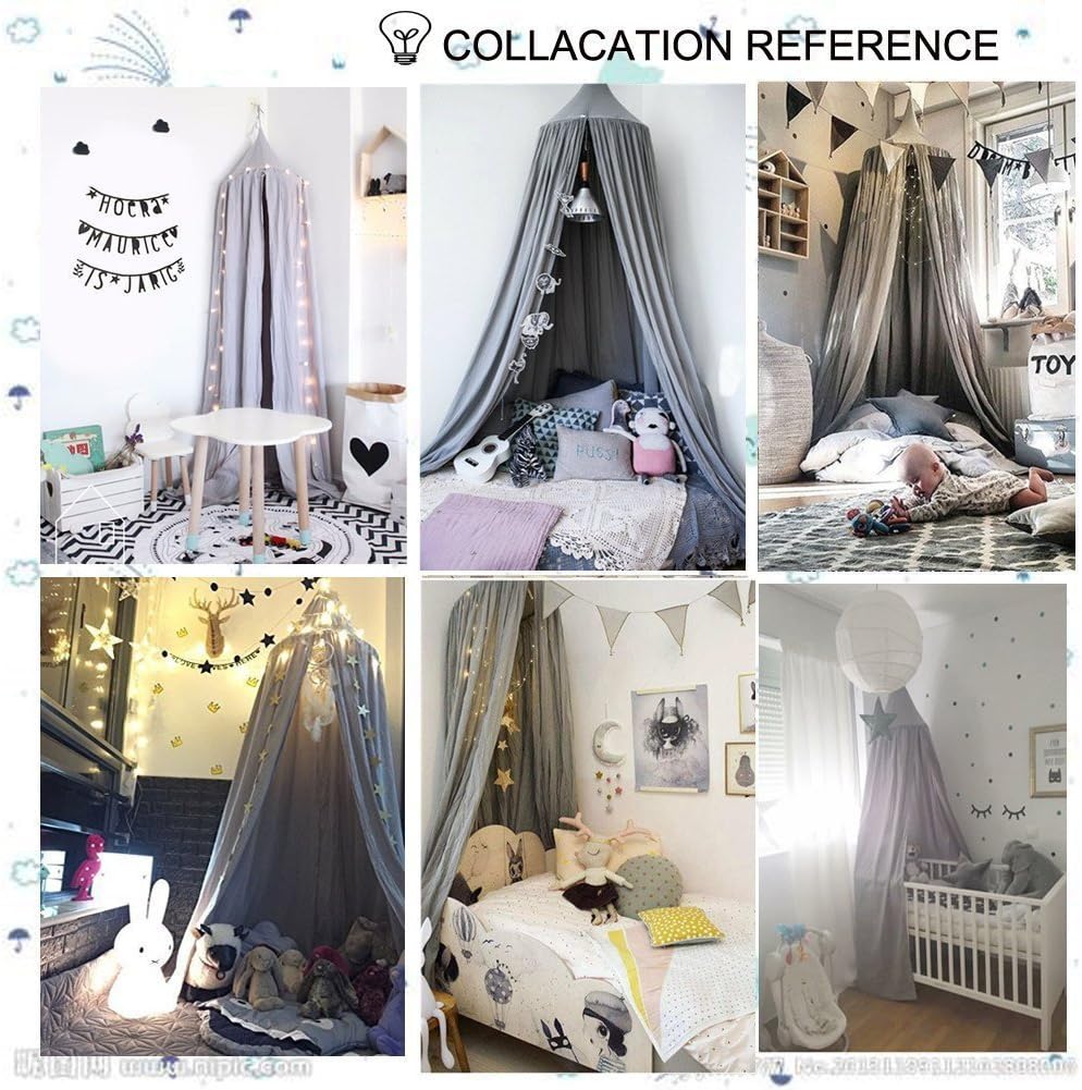 Amazon Wenscha キャノピー 天蓋付 スリーピングカーテン キッズテント 吊り下げタイプ お姫様 ガールズ 子供部屋 キッズルーム モスキートネット ベッドルーム プリンセス 天蓋ベッド インテリア ギフト 出産祝い ヨーロッパ風 おしゃれ 秘密基地 グレー