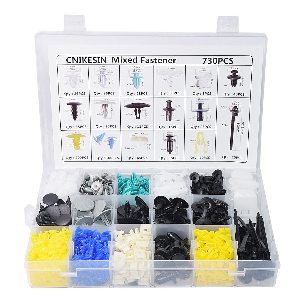 CNIKESIN Universal 730Pcs Auto Fastener Clips Door Trim Panel Clip 17 Kinds Mixed Bumper Clips Rivet Retainer Fender Fasteners for BMW TOYATA Volkswagen ECT