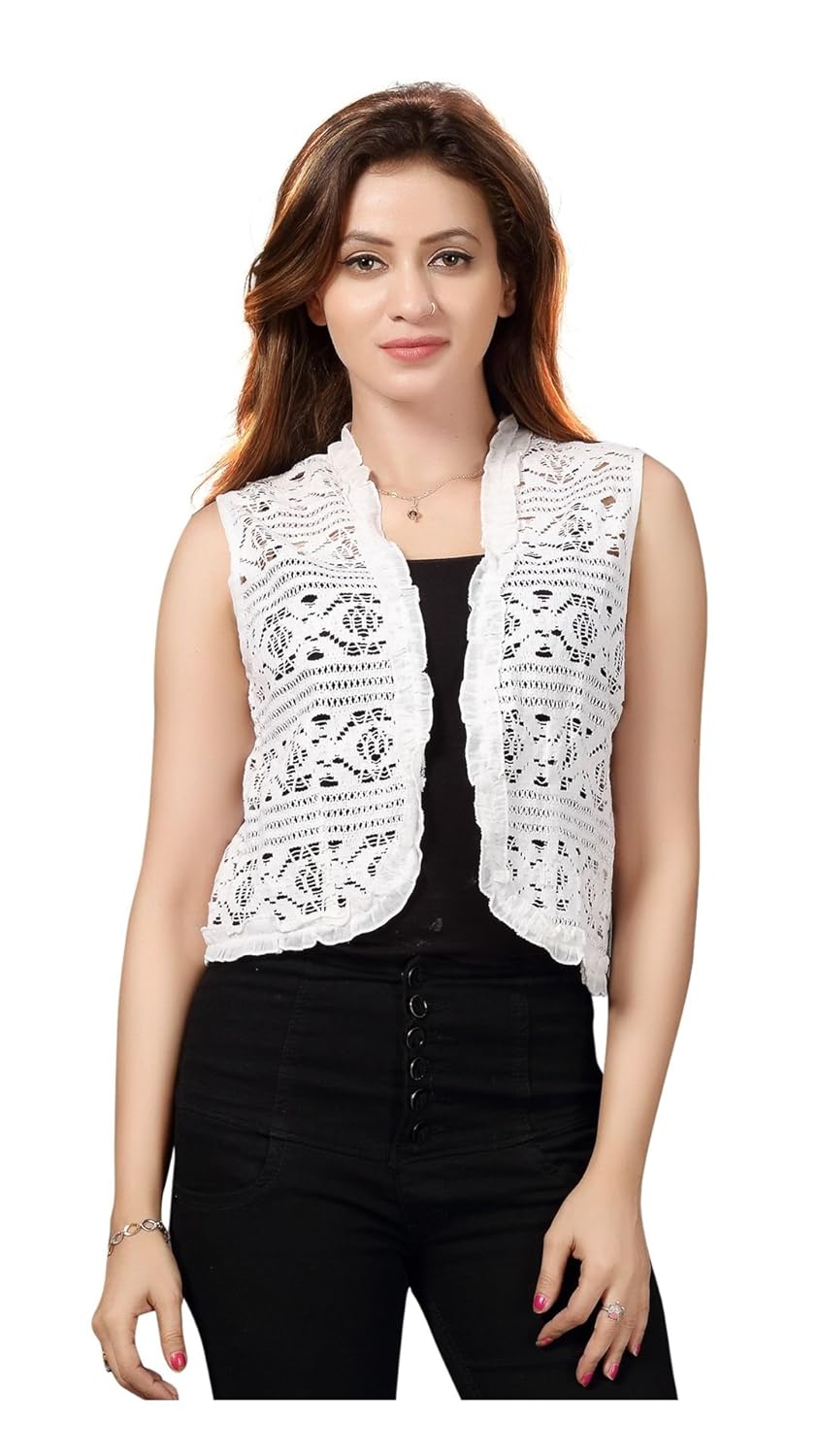 bfly women's netted stylish short shrug (white)