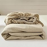 100% Linen Fitted Sheet Queen Size(1 Piece), 15" Deep Pocket Mattress Cover, Stone Washed Natural French Flax Bottom Sheet (Natural Linen, Queen)