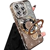 Changjia Magnetic Stand Glitter Case for iPhone 16 Pro Max,[Compatible with Magsafe] Luxury Bling Sparkly Rhinestones with Camera Protector Kickstand Women Girls Case for iPhone 16 Pro Max 6.9", Gold