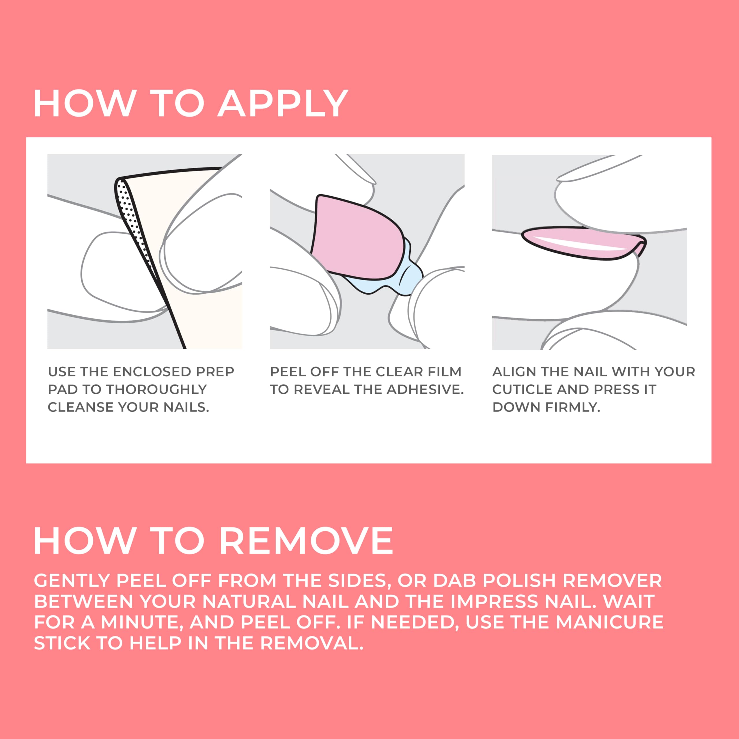 KISS imPRESS No Glue Mani Press On Nails, Color, 'Pick me Pink', Pink, Short Size, Squoval Shape, Includes 30 Nails, Prep Pad, Instructions Sheet, 1 Manicure Stick, 1 Mini File - Image 2