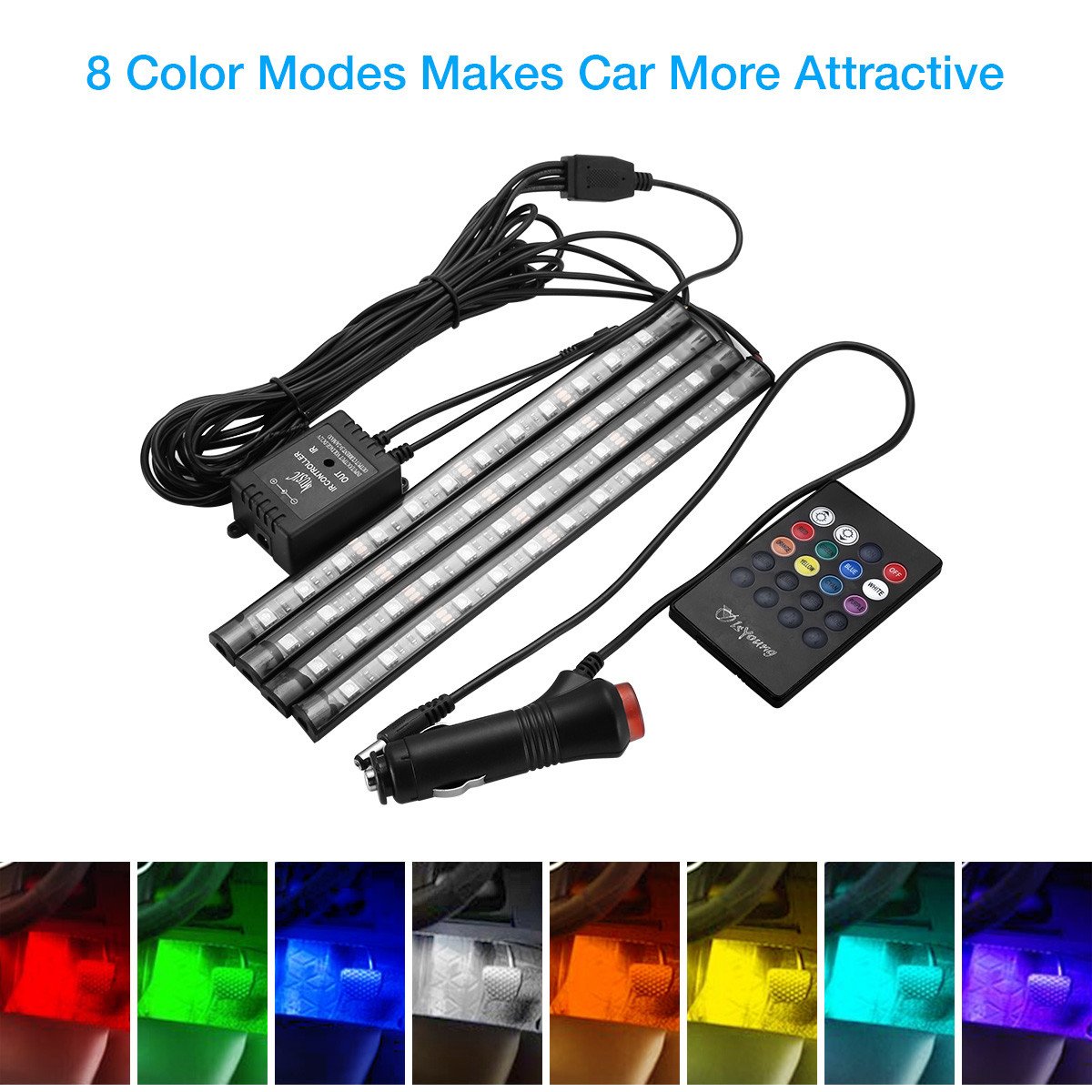 isYoung Lot de 4 Bande Lumières de Voiture 48 Lumières intérieur de Musique Multicolores de LED d\'Ambiance de Décoration, Télécommande sans Fil