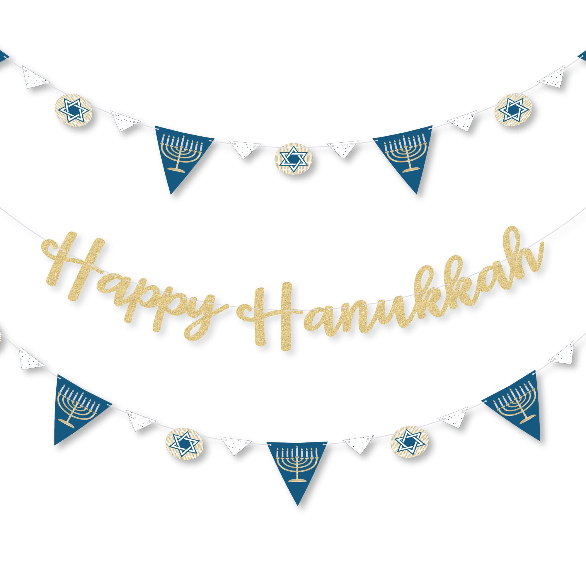 Big Dot of Happiness Happy Hanukkah - Chanukah Letter Banner Decoration - 36 Banner Cutouts and No-Mess Real Gold Glitter Happy Hanukkah Banner Letters