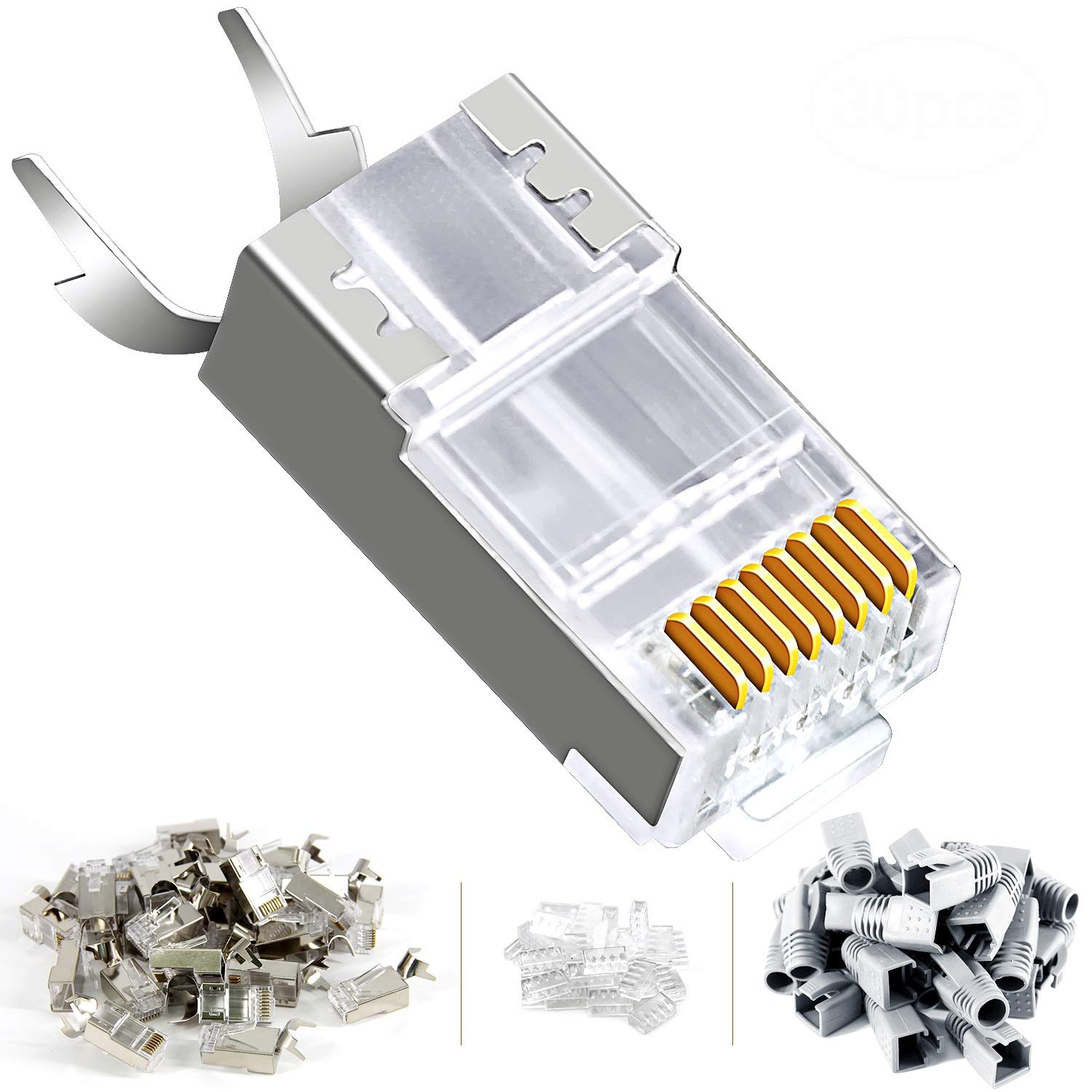 30 Pack CAT7 Shielded RJ45 Connector Cat6A Cat7 Ethernet RJ45 Connector Modular Plug with Load Bar and RJ45 Boots (Gray)