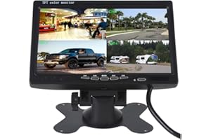 Camecho 7 inch Split Quad Monitor 4 Channel Video Input Full HD Color Image for Car Backup Camera System & Home Surveillance 