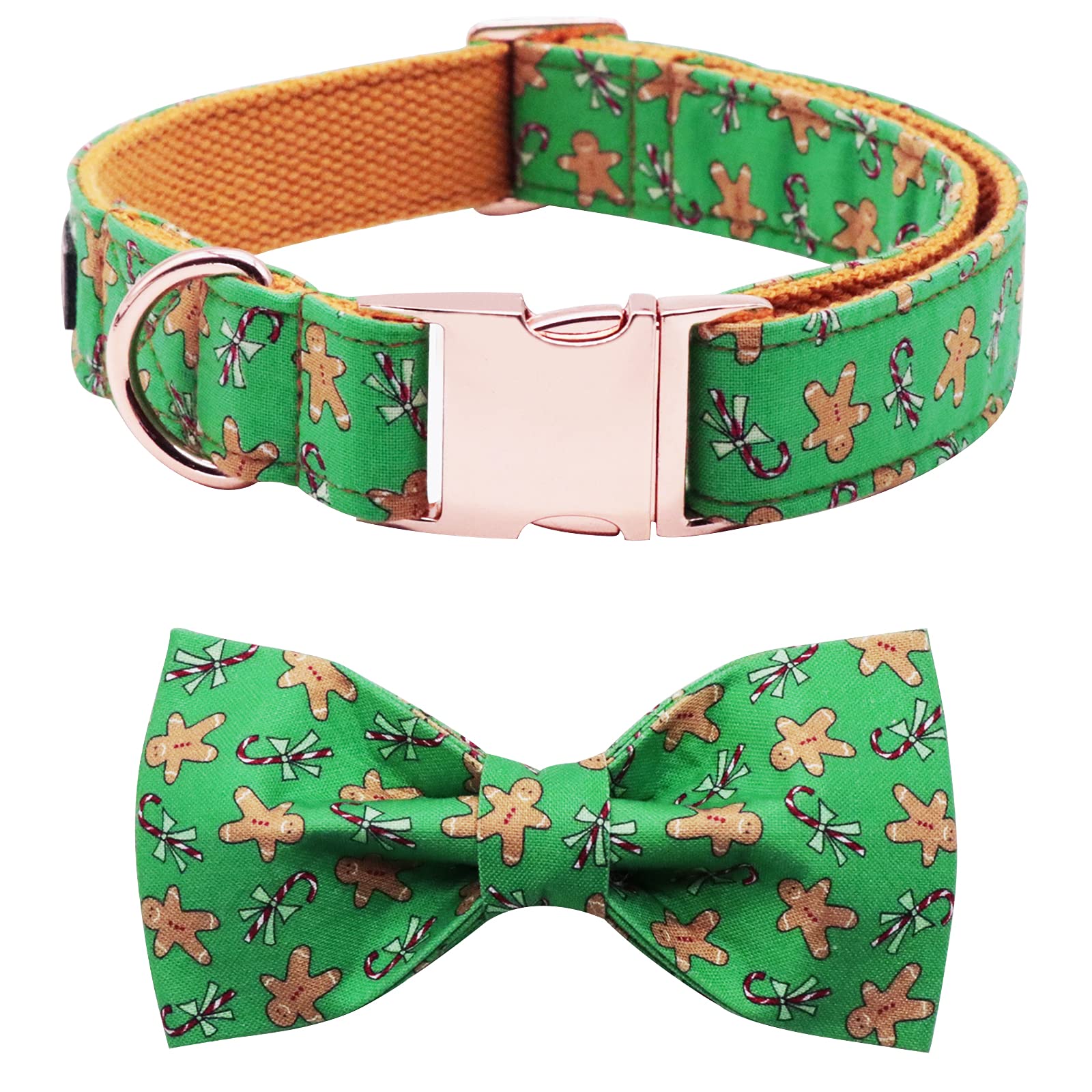 Lionet Paws Dog Collar with Bow Tie - Soft Comfortable Adjustable Christmas Collars with Metal Buckle for Medium Dogs, Neck 34-55cm