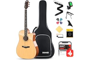 Donner Acoustic Guitar Beginner Full Size 41 Inch Guitarra Acustica Solid Top Cutaway Guitar Bundle Kit with Gig Bag Tuner Ca