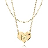 Valloey Rover Initial Necklaces for Women-Dainty Gold Layered Heart Letter Pendant Necklaces 14K Gold Plated Custome Name Initial Stack Necklace Personalized Charm Necklace Set Jewelry Gifts for Women
