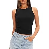 Darong Women's Tank Tops Crew Neck Sleeveless Basic Stretch Double Lined Fitted Tank Shirt Crop Camis